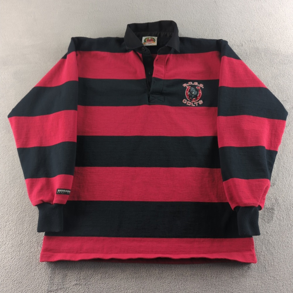 Vintage 90s Rugby Barbarian Shirt Mens XL Black Red BCSS Colts Made In Canada